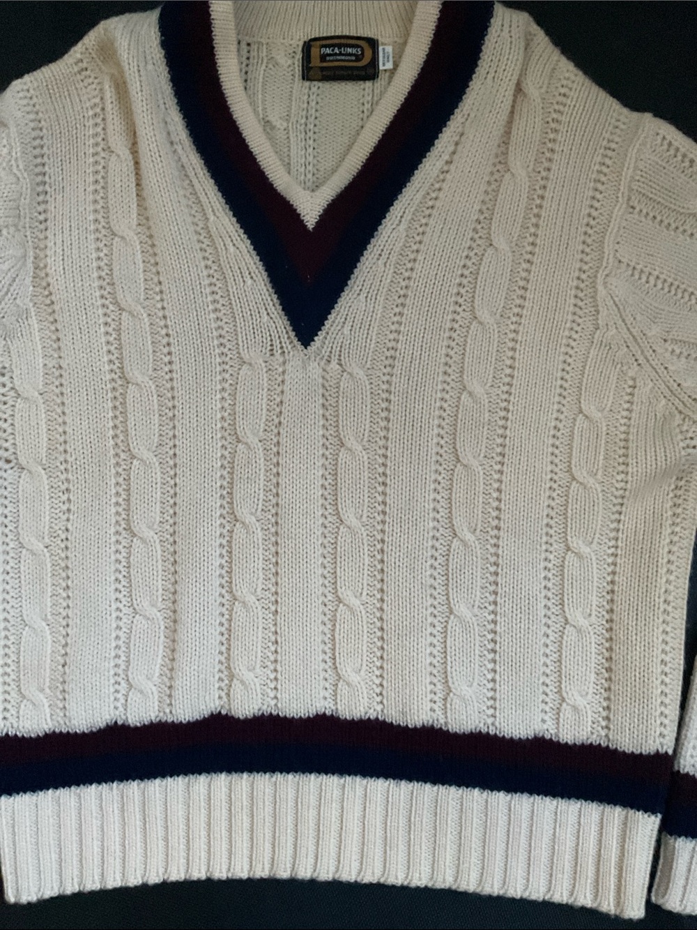 Men's Cream Cable Knit Paca-Links Drummond V-Neck Sweater XL , Pure virgin wool - Picture 4 of 6